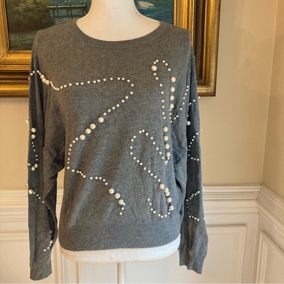 ZARA Gray Knit Sweater Pearl Embellishment - Picture 3 of 15